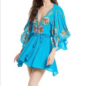 NWT Free People Cora Turquoise Mini Dress Size L